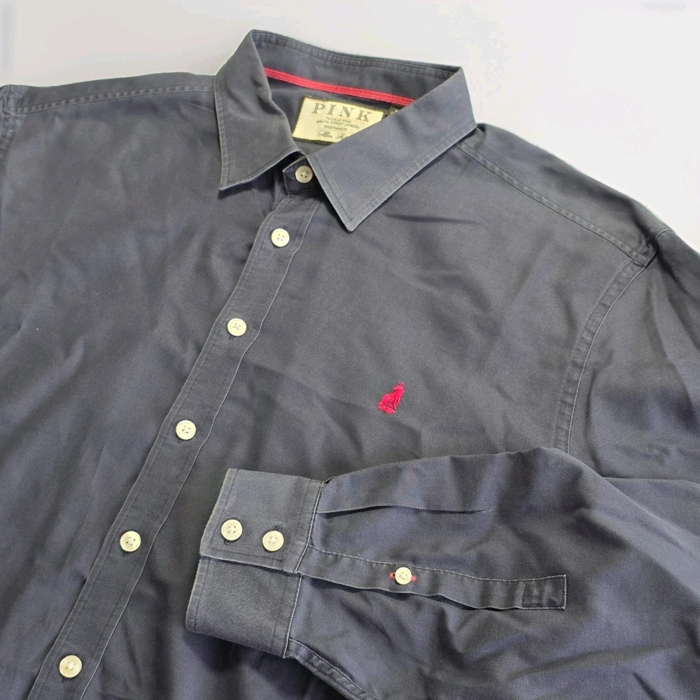 Thomas Pink London Navy Slim Casual Cotton Long Sleeve Mens Button Shirt XL